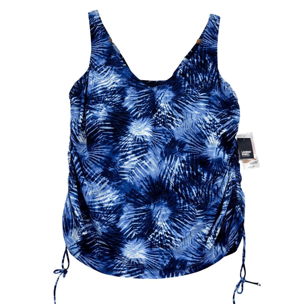 Lands' End Tankini Swim Top Size 20W Deep Sea Navy Tie Dye Swimsuit Top Only